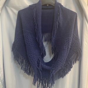 Fringed Knit Shawl in Deep Blue